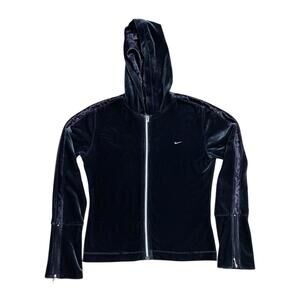 Nike Women Size Medium Velour Jacket Full Zip Black Y2K Vintage Swoosh